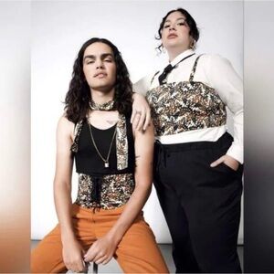 WILDFANG Corset Cami Top Womens Multicolor Butterfly Lace-Up Back